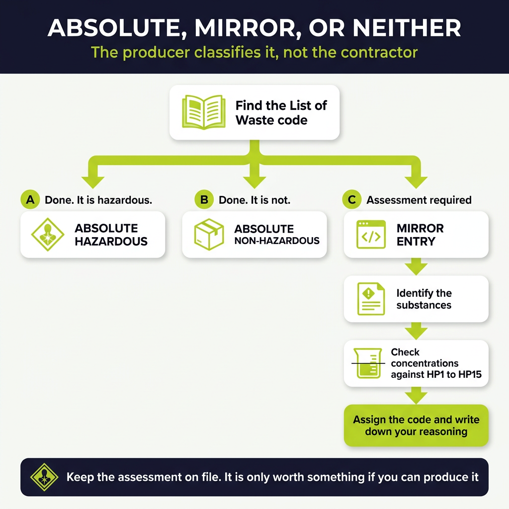 Absolute, Mirror, or Neither: Waste Code Classification Flowchart